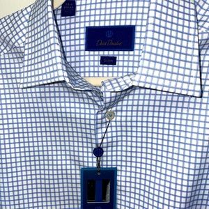 David Donahue white and blue checkered Shirt. Size 15.5 34/35 Slim